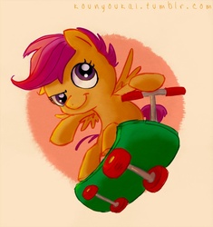 Size: 710x755 | Tagged: safe, artist:kounyoukai, scootaloo, pony, g4, female, scooter, solo