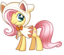 Size: 920x800 | Tagged: safe, artist:solar-slash, fluttershy, pegasus, pony, g4, cat hoodie, crossover, female, final fantasy, mare, simple background, solo, transparent background, white mage