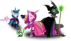 Size: 937x544 | Tagged: safe, artist:vivifx, princess cadance, princess celestia, princess luna, queen chrysalis, shining armor, changeling, changeling queen, g4, female, shining armor gets all the mares, simple background, sleeping beauty, transparent background