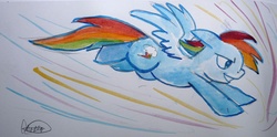 Size: 3062x1514 | Tagged: safe, artist:mazepony, rainbow dash, pony, g4, female, solo, traditional art, watercolor painting