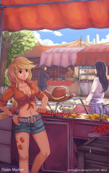 Size: 700x1114 | Tagged: safe, artist:carthegian, applejack, human, g4, female, humanized, market, stand