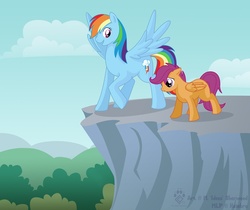 Size: 800x673 | Tagged: safe, artist:idess, rainbow dash, scootaloo, pegasus, pony, g4, duo, duo female, female, filly, mare