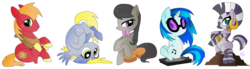 Size: 1181x326 | Tagged: safe, artist:lunardawn, big macintosh, derpy hooves, dj pon-3, octavia melody, vinyl scratch, zecora, earth pony, pegasus, pony, unicorn, zebra, g4, chibi, female, male, mare, simple background, stallion, transparent background