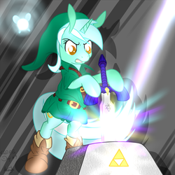 Size: 1500x1500 | Tagged: safe, artist:akashasi, lyra heartstrings, fairy, pony, g4, crossover, female, link, master sword, solo, sword, the legend of zelda