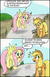 Size: 2151x3264 | Tagged: safe, artist:ciriliko, applejack, fluttershy, g4, comic, creeper, high res, zas