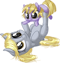 Size: 817x867 | Tagged: safe, artist:kittehkatbar, derpy hooves, dinky hooves, pegasus, pony, g4, duo, equestria's best mother, female, mare, mother and daughter, simple background, transparent background