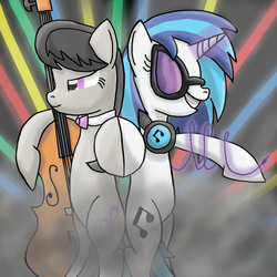 Size: 1152x1152 | Tagged: safe, artist:darkm0neo, dj pon-3, octavia melody, vinyl scratch, g4