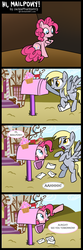 Size: 1000x3000 | Tagged: safe, artist:jackiephantom13, derpy hooves, pinkie pie, pegasus, pony, g4, chocolate with nuts, comic, comic strip, female, mare, shrunk, spongebob squarepants