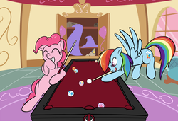 Size: 1750x1200 | Tagged: safe, artist:theparagon, pinkie pie, rainbow dash, g4, billiards, deadpool, female, mare