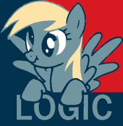 Size: 390x400 | Tagged: safe, derpy hooves, pegasus, pony, g4, female, hope poster, logic, mare, scrunchy face, shepard fairey