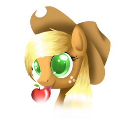 Size: 847x843 | Tagged: safe, artist:doodlett, applejack, earth pony, pony, g4, apple, bust, female, food, licking, obligatory apple, portrait, solo, tongue out