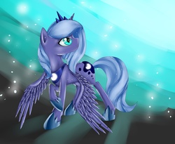 Size: 3000x2454 | Tagged: safe, artist:edahi, princess luna, pony, g4, female, high res, looking back, raised hoof, solo