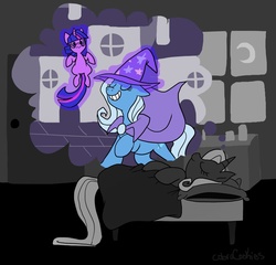 Size: 1200x1152 | Tagged: safe, artist:cobracookies, trixie, twilight sparkle, g4, dream, sleeping