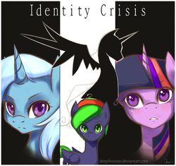 Size: 900x847 | Tagged: safe, artist:derpiihooves, trixie, twilight sparkle, oc, alicorn, pegasus, pony, unicorn, fanfic:identity crisis, g4, commission, fanfic, horn, pegasus oc