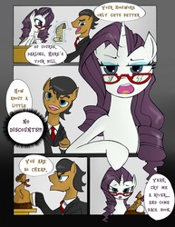 Size: 1000x1294 | Tagged: safe, artist:juanrock, filthy rich, rarity, earth pony, pony, unicorn, g4, clothes, comic, female, glasses, male, mare, stallion