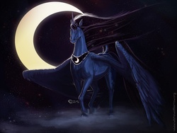 Size: 1200x900 | Tagged: safe, artist:c-t-elder, princess luna, pony, g4, cloud, female, moon, night, realistic, solo