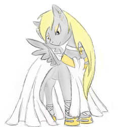 Size: 467x501 | Tagged: safe, artist:xxhazukixx, derpy hooves, pegasus, pony, g4, clothes, dress, epic derpy, female, gala dress, mare, solo, traditional art