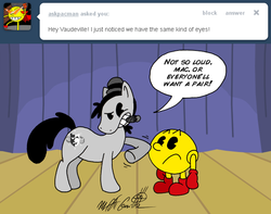 Size: 641x504 | Tagged: safe, artist:fractiouslemon, oc, oc:vaudeville, ask, black and white cartoon, cigar, crossover, old timey, pac-man, pac-man eyes, rubber hose animation, tumblr