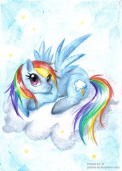 Size: 1232x1729 | Tagged: safe, artist:paulina-ap, rainbow dash, g4, cloud, traditional art