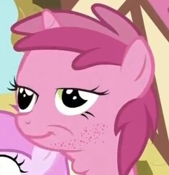 Size: 355x369 | Tagged: safe, edit, edited screencap, screencap, piña colada, ruby pinch, pony, unicorn, g4, season 2, the cutie pox, acne, adam's apple, cropped, cute, faic, female, filly, jaded pinch, neckbeard, pinchybetes, swallowing, throat bulge