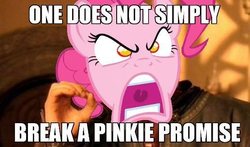 Size: 555x327 | Tagged: safe, edit, pinkie pie, earth pony, pony, g4, angry, caption, image macro, meme, one does not simply walk into mordor, solo, text