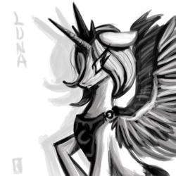 Size: 576x576 | Tagged: safe, artist:fauxsquared, princess luna, pony, g4, female, monochrome, solo