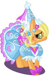 Size: 1984x2982 | Tagged: safe, artist:fauxsquared, applejack, earth pony, pony, g4, look before you sleep, beautiful, beautiful eyes, beautiful hair, blushing, bow, clothes, dress, embarrassed, female, flower, flower in hair, froufrou glittery lacy outfit, grin, hennin, looking at you, looking away, medieval, nervous, nervous smile, princess, princess applejack, puffy sleeves, smiling, smiling at you, solo, worried smile