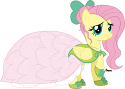 Size: 936x667 | Tagged: dead source, safe, artist:rhcp-cream, fluttershy, pegasus, pony, g4, alternate hairstyle, clothes, dress, female, mare, simple background, solo, transparent background
