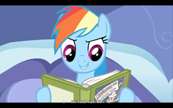 Size: 768x480 | Tagged: safe, screencap, rainbow dash, g4, read it and weep, letterboxing, youtube caption