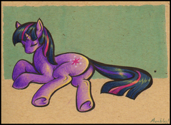 Size: 702x514 | Tagged: safe, artist:mumbles, twilight sparkle, pony, unicorn, g4, eyes closed, female, mare, on side, solo, unicorn twilight