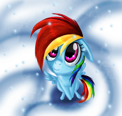 Size: 1274x1212 | Tagged: safe, artist:myhysteria, rainbow dash, pony, g4, female, smiling, snow, snowfall, solo