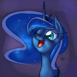 Size: 1273x1280 | Tagged: source needed, safe, artist:deeriojim, artist:leadhooves, princess luna, pony, g4, bust, colored, female, portrait, solo, wink