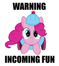 Size: 806x896 | Tagged: safe, artist:hammer-of-zeon, pinkie pie, earth pony, pony, g4, cannon, caption, female, hard hat, hat, helmet, image macro, mare, party cannon, pony cannonball, solo