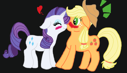 Size: 900x519 | Tagged: safe, artist:waterspirit12, applejack, rarity, earth pony, pony, unicorn, g4, black background, blushing, duo, female, kissing, lesbian, mare, ship:rarijack, shipping, simple background