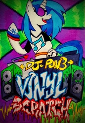 Size: 1034x1500 | Tagged: safe, dj pon-3, vinyl scratch, g4, graffiti