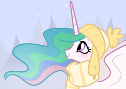 Size: 500x353 | Tagged: safe, artist:egophiliac, princess celestia, alicorn, pony, g4, clothes, cute, cutelestia, female, hat, scarf, snow, snowfall, solo, winter