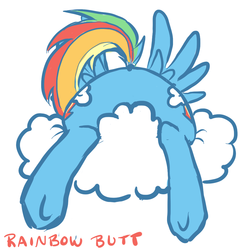 Size: 1000x1000 | Tagged: artist needed, safe, rainbow dash, pegasus, pony, g4, both cutie marks, butt, cloud, dock, female, hooves, mare, on a cloud, plot, rainbutt dash, simple background, solo, tail, white background