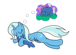 Size: 3000x2200 | Tagged: safe, artist:sethisto, trixie, pony, unicorn, ursa minor, g4, dream, female, high res, mare, plushie, simple background, sleeping, solo, teddy bear, transparent background, ursa plush