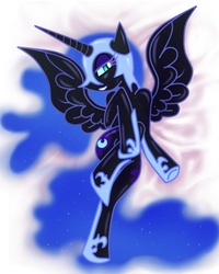Size: 1024x1280 | Tagged: safe, artist:はちｐ－, nightmare moon, alicorn, pony, g4, bedroom eyes, bedsheets, body pillow, body pillow design, female, mare, pixiv, solo, stupid sexy nightmare moon