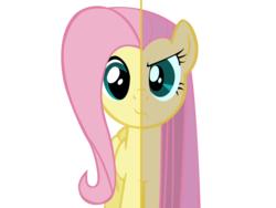Size: 4800x3600 | Tagged: safe, artist:blingingjak, fluttershy, pegasus, pony, g4, duality, evil fluttershy, female, folded wings, front view, full face view, looking at you, mare, simple background, solo, split screen, standing, transparent background, wings