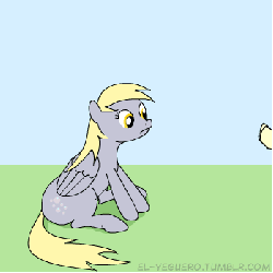Size: 350x350 | Tagged: safe, artist:el-yeguero, derpy hooves, butterfly, pegasus, pony, g4, animated, female, folded wings, insect on nose, looking at something, mare, sitting