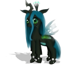 Size: 850x780 | Tagged: safe, artist:pipomanager-mimmi, queen chrysalis, changeling, changeling queen, nymph, g4, crown, cute, cutealis, derp, female, jewelry, regalia, simple background, solo, standing, white background