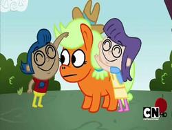 Size: 768x576 | Tagged: safe, applejack, human, g4, brushie, brushing, cartoon network, expy, mad (tv series), mad magazine, my little pwny, petting, pony cameo, pony reference, this will end in pain, this will not end well