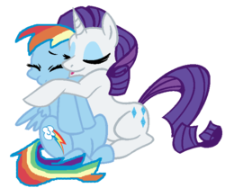 Size: 671x562 | Tagged: safe, artist:bronybase, artist:pozikinha, edit, rainbow dash, rarity, pegasus, pony, unicorn, g4, duo, female, hug, kissing, lesbian, mare, ship:raridash, shipping, simple background, transparent background