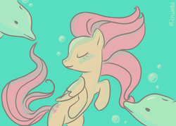 Size: 700x500 | Tagged: safe, artist:milkweed, fluttershy, dolphin, g4, swimming, underwater, watershy