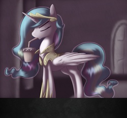 Size: 1457x1347 | Tagged: safe, artist:sip, princess celestia, pony, g4, drink, female, solo