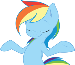 Size: 6688x5867 | Tagged: dead source, safe, artist:joey darkmeat, artist:tim015, rainbow dash, pony, g4, absurd resolution, cute, eyes closed, female, recolor, shrug, simple background, smiling, solo, transparent background, vector