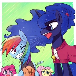 Size: 500x500 | Tagged: safe, artist:keterok, fluttershy, pinkie pie, princess luna, rainbow dash, g4, basketball, yelling