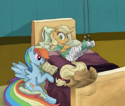 Size: 2798x2369 | Tagged: safe, artist:hewison, applejack, rainbow dash, pony, g4, duo, high res, hospital, reading