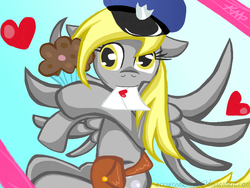 Size: 800x600 | Tagged: safe, artist:accursedknight, derpy hooves, pegasus, pony, g4, female, hat, letter, mare, muffin, solo